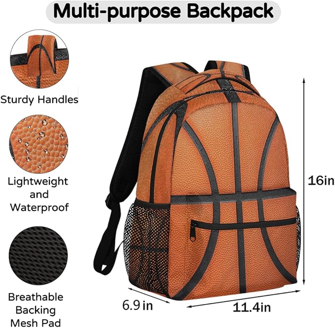 Art Basketball Skin Backpack for Women Men Kids 16 Inch Laptop Backpack Lightweight Travel Backpack Purse Casual Daypack School Backpacks for Girls Boys