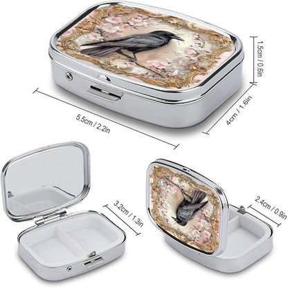 Metal 2 Compartment Pill Organizer Travel Friendly Portable Compact Pill Box Cute Pill Case to Hold Vitamins,Fish Oil,Supplements,Meds,Tablet for Purse,Pocket. (The Bird)