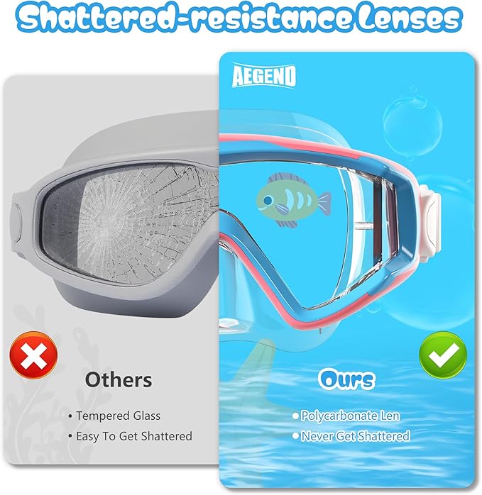 Aegend Snorkeling Gear for Adults Youth Kids, Dry Snorkel Set Panoramic View Enhanced Anti-Leak and Anti-Fog Technology, Adjustable Strap for Snorkeling Scuba Diving Swimming with Mesh Bag