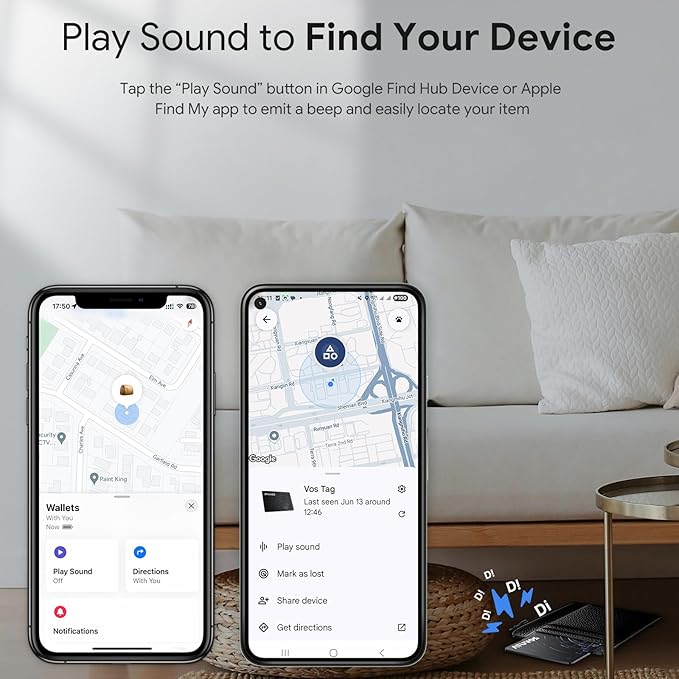 ATUVOS Dual-System Air Card Tag 1 Pack, Rechargeable Wallet Tracker Compatible with Android Google Find Hub or iOS Apple Find My APP, Smart Item Finder Locator for Wallet/Luggage/Passport