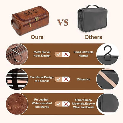 Personalized Leather Toiletry Bag, Name and Text Engravable, Men's Toiletry Bag Gift, Men's Leather Travel Toiletry Bags, Ideal Anniversary and Father's Day Gift for Husband, Dad, Grandpa
