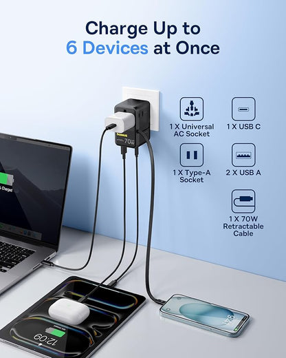 Baseus Enercore Retractable USB C Charger 67W and Baseus Universal Travel Adapter 70W