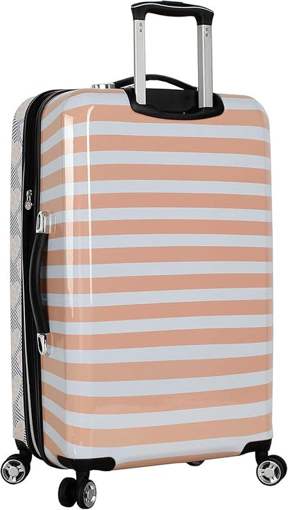 Betsey Johnson Designer 20 Inch Carry On - Expandable (ABS + PC) Hardside Luggage - Lightweight Durable Suitcase With 8-Rolling Spinner Wheels for Women (Chevron Hearts)