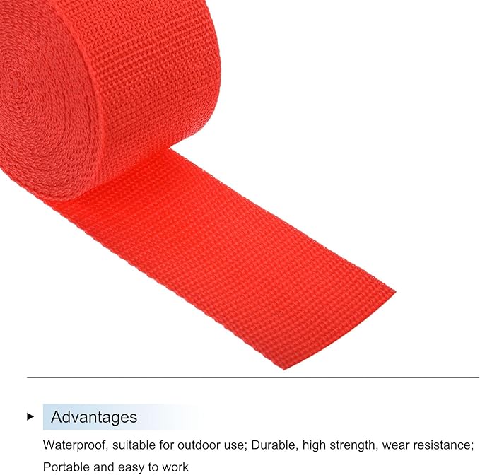 MECCANIXITY Lightweight Polypropylene Webbing Strap 2" 5 Yard Backpack Strapping Band Orange Red for Outdoor Luggage Cargo Straps