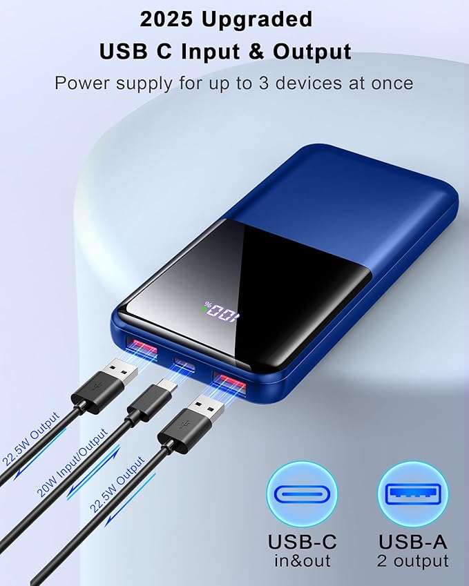 Portable Charger Power Bank, 10000mAh Mini Portable Battery Fast Charging Battery Pack Travel Essentials, PD 3.0 QC 4.0 External Phone Powerbank for iPhone Android Samsung and USB/USB-C Devices
