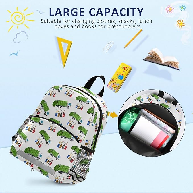 Garbage Truck Trash Recycling Kid's Toddler Backpack for Boys Girls Preschool Nursery with Safety Leash (01141) 10.9 X5.9 X 12.9inch