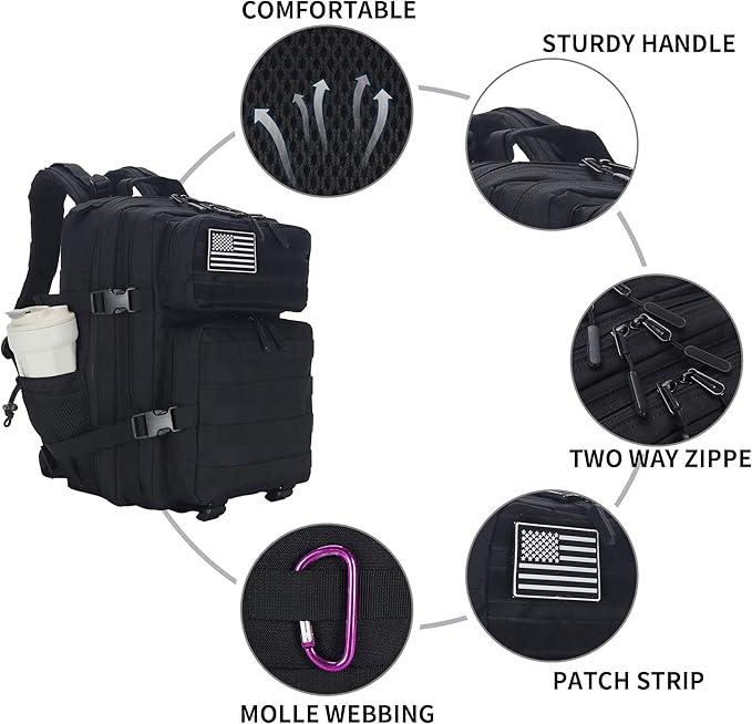 25L Tactical Backpack for Men and Women Military Backpack Small Assault Pack Molle Backpack Bug Out Bag Travel Rucksack Daypack (Black)