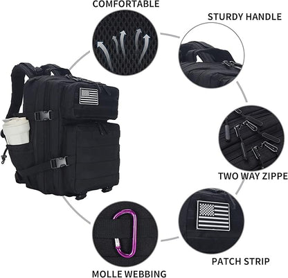 25L Tactical Backpack for Men and Women Military Backpack Small Assault Pack Molle Backpack Bug Out Bag Travel Rucksack Daypack (Black)