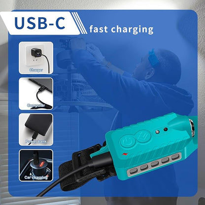 Rechargeable LED Headlamp (Blue), 400 Lumens, 230° Wide Beam, USB-C, IPX4, 5 Modes — Lightweight, Adjustable Headband; Hard Hat Clips for Camping, Hiking, Running & Repairs, Gift
