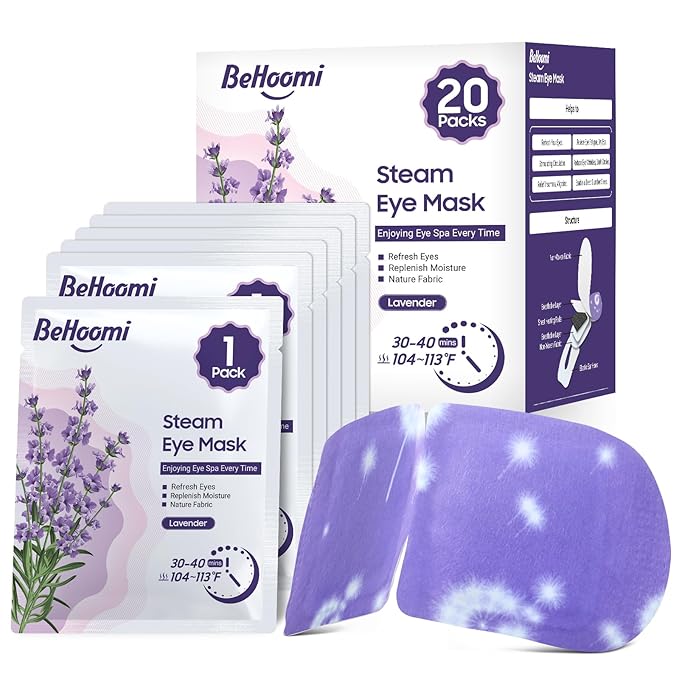 20 Packs Steam Eye Mask, Heated Eye Mask Warm Compress for Eyes, Disposable Self Heating Steam Mask Sleep, Spa, Travel Essentials & Relaxation Gifts for Women, Stocking Stuffers (Lavender)