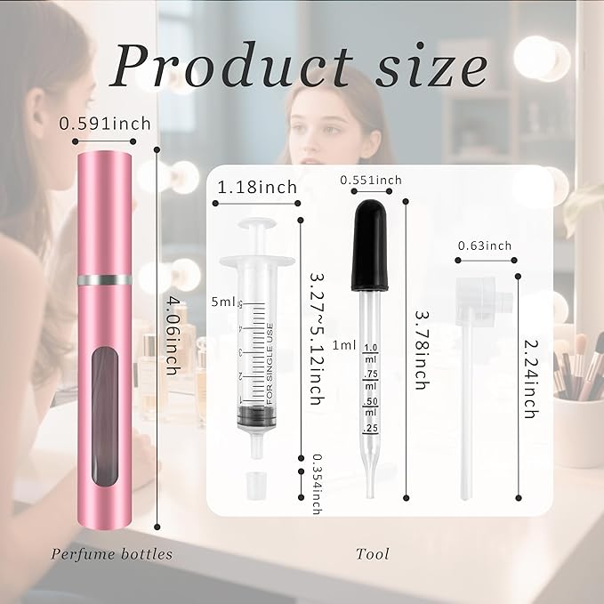 4 Pack Refillable Mini Perfume Atomizer Bottle，Portable Separate Bottles，Travel and Outings Spray Boxes Dispensers 5ml/0.2oz (Pink)