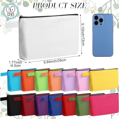Reginary 60 Pieces Canvas Makeup Bags Bulk Cute Travel Cosmetic Pouch Multipurpose Blank Small Toiletry Bag DIY with Zipper for Women Teens Operation Christmas Gifts Items, 15 Colors(9.8 x 5 x 2 Inch)