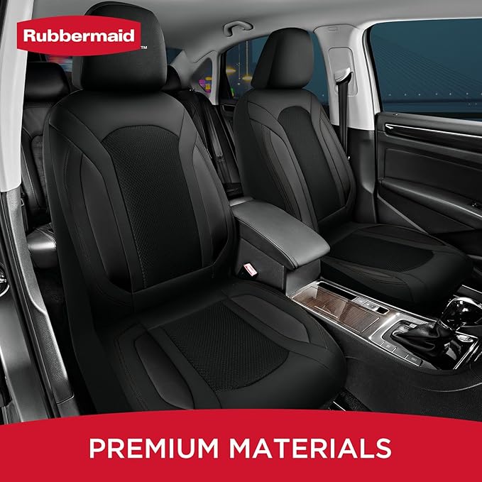 Rubbermaid Leather Mesh Car Seat Covers, Breathable Air Mesh Front Seat Cover, Universal Fit Slip-on Design, Airbag Compatible, Automotive Seat Protector for Most Cars, SUVs, Trucks, Vans-Black