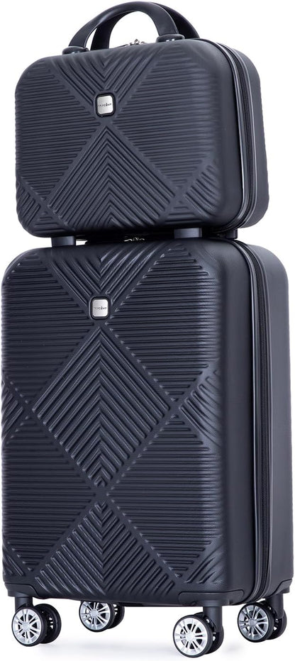 2 Piece Carry on Luggage Set, Airline Approved 20 Inch Luggage with Cosmetic Case HardShell Suitcase with Spinner Wheels, Lightweight Durable Hardside Suitcases Set, Dark Black