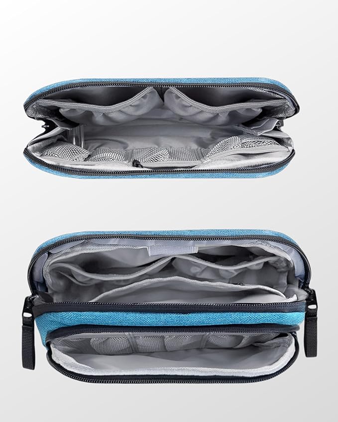 Portable Electronics Organizer Travel Case, Double Layers Tech Organizer, All-in-One Charger Storage Bag for Charging Cable, USB Cord, Charger, Power Bank, Flash Drive, Blue