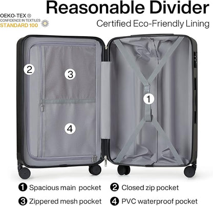 Hanke Luggage Sets 3 piece Carry On Luggage with Wheels PC Hard Shell Suitcases Lightweight Checked Travel Luggage Large Travel Suitcase Woman Men 20/24/29 Inch(Jet Black)