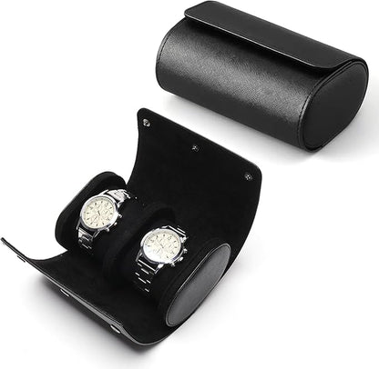 Longjet Watch Roll Travel Case for Men Portable Watches Organizer Box with Removable Velvet Pillow Holder (2 Slot Black Cross)