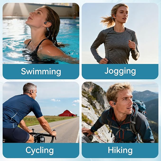 B11 Bone Conduction Headphones, IP68 Waterproof Earbuds for Swimming, 32GB & Bluetooth 6.0 Wireless Underwater Open Ear Headphones with Mic for Sport