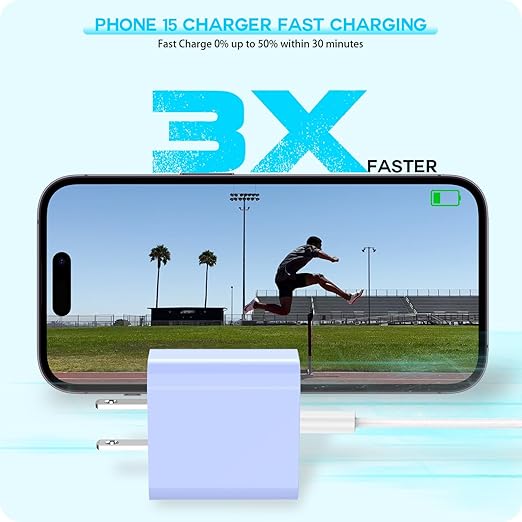 [3Pack]20W USB C Fast Charger iPhone 17 16 Fast Charging, Apple 17 Charger Block 6ft C to C Long Charging Cable Cord for iPhone 17/16e/16 Pro/16 Pro Max/iPhone 15 Series/iPadAir/Mini(Pink+Blue+Purple)