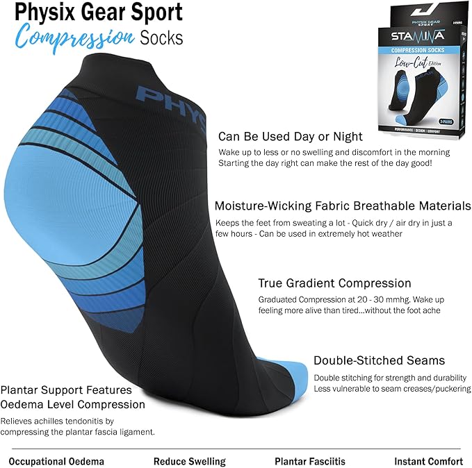 Physix Gear Short Compression Socks for Men & Women - Best Low Compression Socks Women & Men Ankle Socks with Arch Support