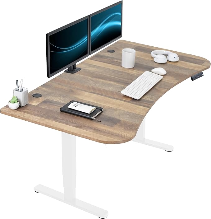 VIVO Electric 63 x 32 in Dual Motor Standing Desk, Memory Height Adjustment, 2B Series, Reclaimed Wood Top White Frame, DESK-KIT-2W1P