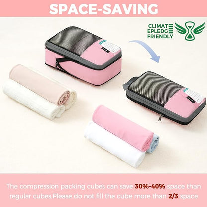 BAGAIL 4/6 Set/8 Set Compression Packing Cubes Travel Accessories Expandable Packing Organizers(HalfMesh, 8-Pink)
