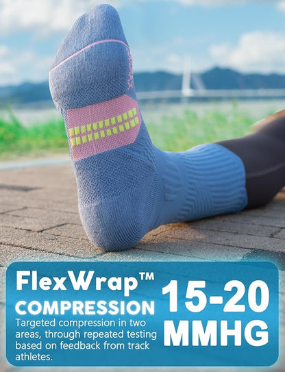 Womens Coolmax Bamboo Viscose Compression Running Crew Socks, Moisture-Wicking Anti-Blister Hiking&Gym Athletic