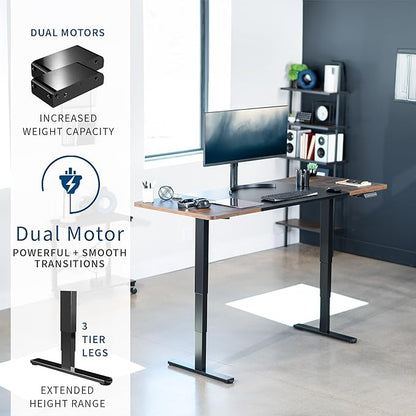 VIVO Electric 71 x 30 in Dual Motor Rustic Sit Stand Desk, Memory Height Adjustment, 2B Series, Black and Vintage Brown Top, Black Frame, DESK-KIT-2B7BN