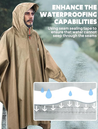 ANYOO Hooded Rain Poncho for Adults Waterproof Lightweight Rain Coat for Men Women Reusable Rain Jacket for Emergency Outdoor