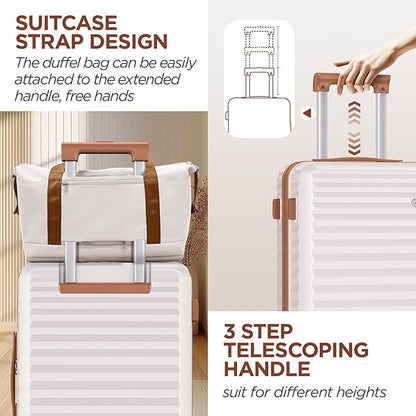 SHOWKOO Luggage Sets 3 Piece Hardside Expandable Suitcase with Double Spinner Wheels Tsa Lock, (Beige White, 5 piece set)