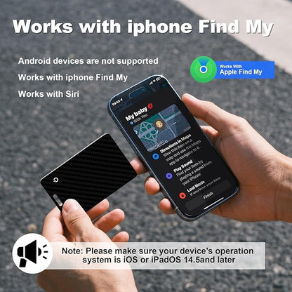 Wallet Tracker Card, Slim Rechargeable Bluetooth Item Locator, Smart Finder Compatible with Apple Find My for Wallet, Luggage, Passport, IP68 Waterproof (iOS Only) (Carbon Fiber Black)