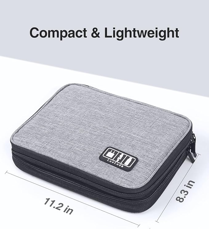 Luxtude Travel Cord Organizer Case, Electronic Organizer Travel Case Large, Portable Cable Organizers Bag, Flat Tech Bag for Cable Storage/Cord Storage/iPad Pro(up to 11")/Wall Charger/Electronics