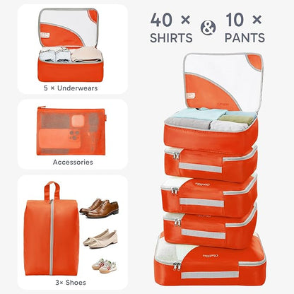 ALL INCLUDED 10 Set Durable Packing Cubes for Suitcases,OlarHike Essentials for Travel,UPGRADED Anti-Tear Stitching, NEW Improved Luggage Packing Organizers for Travel Accessories,Orange