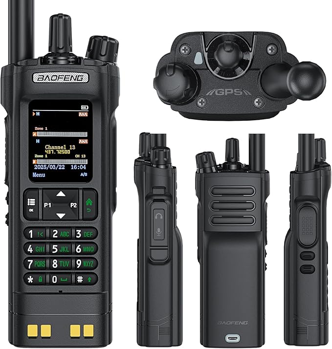 BAOFENG DM32 DMR Handheld Radio with USB-C Charging, GPS, 10W Long Range Walkie Talkie for Emergency Rescue & Outdoor Sports DM-32UV (1 Pack Black+Back Clip)