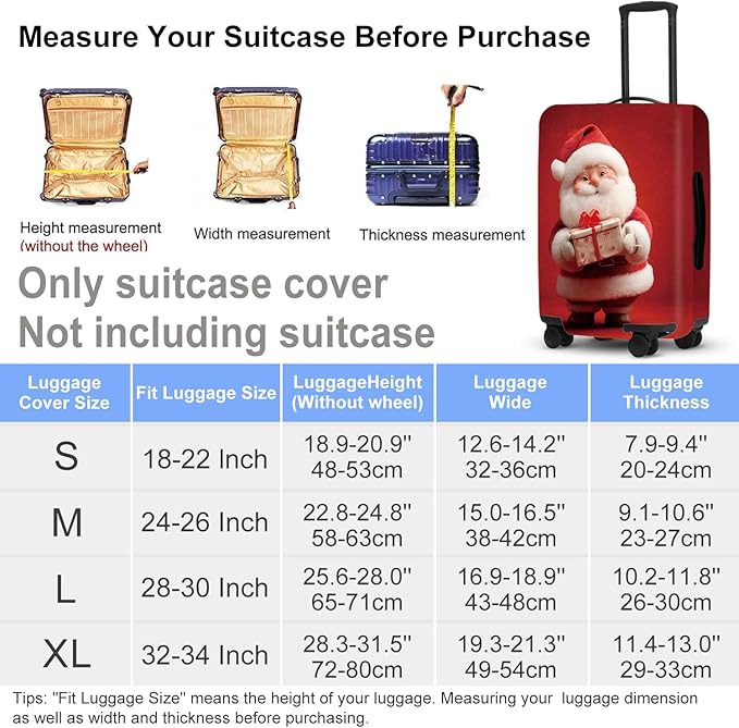 Doll Style Christmas Luggage Cover - 3D Santa Holding Present on Red Background, Unique Suitcase Protector for 32 34 Inch Bag