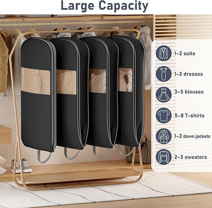 DIMJ 2 Pack 43" Space Saving Garment Bags for Hanging Clothes With Compression Zipper Carry Handles and Window, Washable Suit Bag for Dress, Clothes, Coats, Down Jacket, Closet, Moving, Travel
