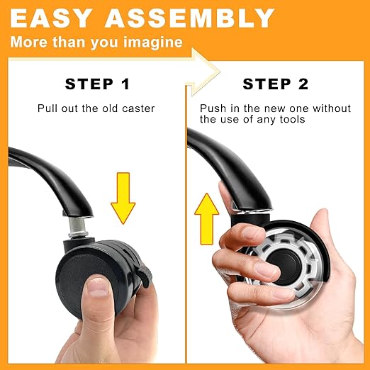 Office Chair Wheels, 2 Inch Smooth & Quiet Rolling Casters Replacement, Computer Gaming Chair Casters for All Hardwood Floors & Carpet, Smooth Safe Rubber Wheels-Set of 5, Grey