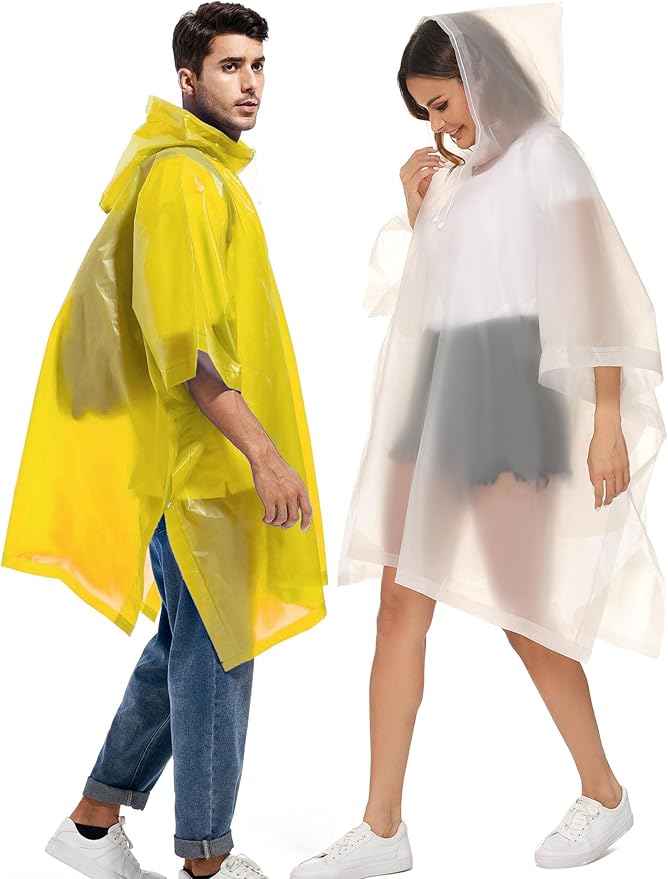 2 Pack Rain Ponchos for Adults Reusable - Raincoats Survival Emergency Heavy Duty Rain Coat with Drawstring Hood