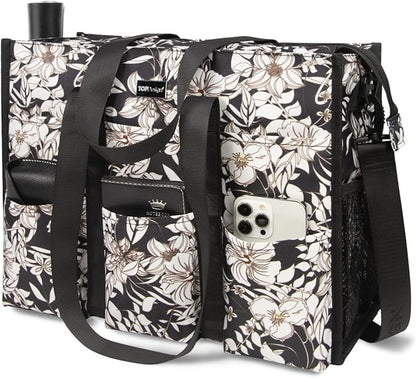 TOPDesign Utility Water Resistant Tote Bag with 22 Pockets, Top Zipper Closure & Thick Bottom Support, for Working Women