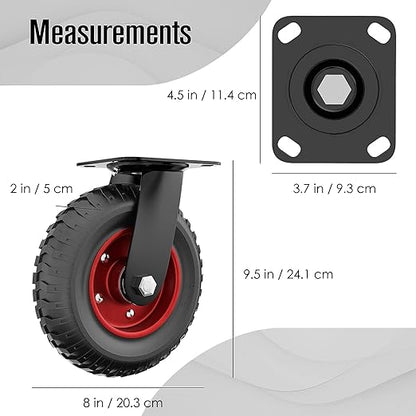 Houseables Cart Wheels, Rubber Caster Wheels, Large Caster, 8 Inch, Swivel, Heavy Duty, Outdoor, Off Road, Offroad, All Terrain, Flat Free Tire, No Flat, Industrial, Castor, for Dolly, Utility Cart
