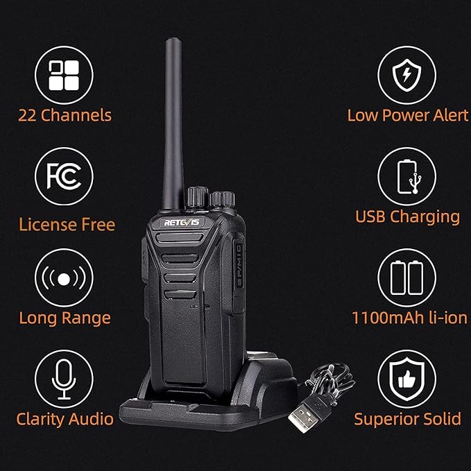 Retevis RT27 Walkie Talkies for Adults Long Range,2 Way Radio Rechargeable,VOX HandsFree,Heavy Duty,Portable FRS Two-way Radios for Commercial Retail Restaurant School(5 Pack)