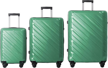 3-Piece Luggage Sets (20", 24", 28"), Suitcase with Wheels, Hardside Suitcase With Four Spinner Wheels and Scratch-Resistant Surface (PP hardshell, Green)