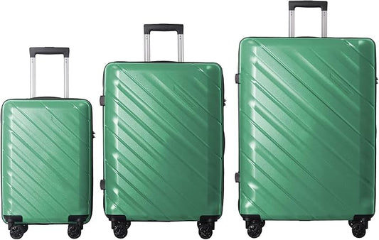 3-Piece Luggage Sets (20", 24", 28"), Suitcase with Wheels, Hardside Suitcase With Four Spinner Wheels and Scratch-Resistant Surface (PP hardshell, Green)