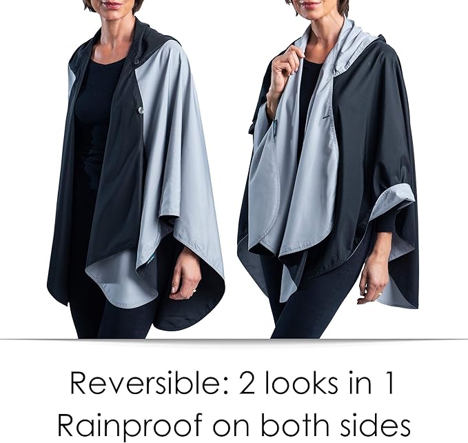 RainCaper Womens Rain Cape Poncho Coat Jacket with Hood Reversible Gorgeous Ultrasoft