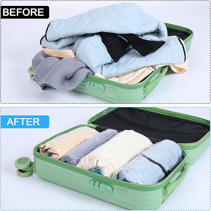4pcs Travel Compression Bags For Packing 2 Sizes Roll Up Space Saver Bags No Vacuum or Pump Needed Packing Bag For Travel Clothing Storage Luggage Backpack