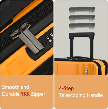 TydeCkare 16" Carry on Luggage with 2 Laptop Compartments, Lightweight Hardshell ABS+PC Suitcase with Dual Control TSA Lock, with YKK Zipper, 4 Spinner Silent Wheels, for Business Travel, Orange