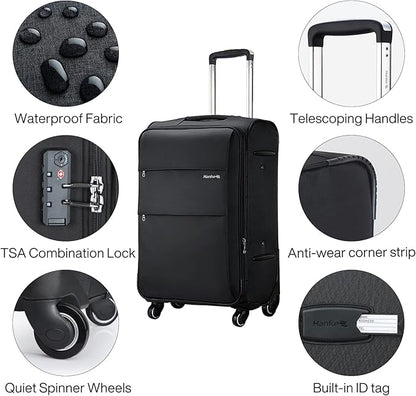 Hanke 20 Inch Expandable Carry On Luggage 22x14x9 Airline Approved Softside Suitcases with Wheels Lightweight Travel Luggage Rolling Suitcase with Lock for Men and Women.(Dark Gray)