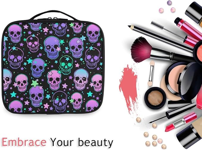 MNSRUU Women Makeup Bag Stars Purple Skulls Makeup Bag Organizer Travel Cosmetic Bag for Teenage Girl Clear Make Up Bags with Zipper