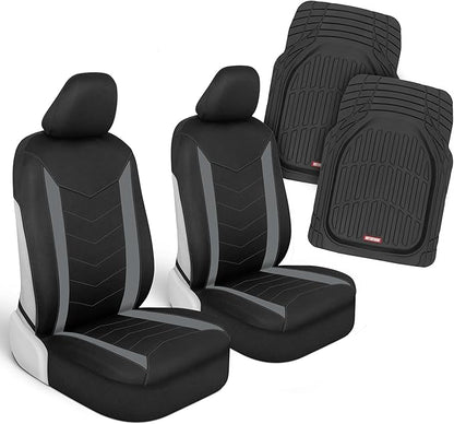 Motor Trend (2) Car Seat Covers for Front Seats with (2) Trimmable Car Floor Mats – Universal Fit Auto Accessories for Cars, Trucks, SUVs, Vans – Interior Protection and Vehicle Interior Shield Combo