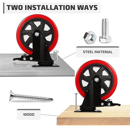 Nefish 6 Inch Heavy Duty Caster Wheels, Industrial Casters Set of 4, Locking Industrial Swivel Top Plate Casters 2600 Lbs, 360 Degree Industrial Grade Casters for Industrial, Furniture, Equipment
